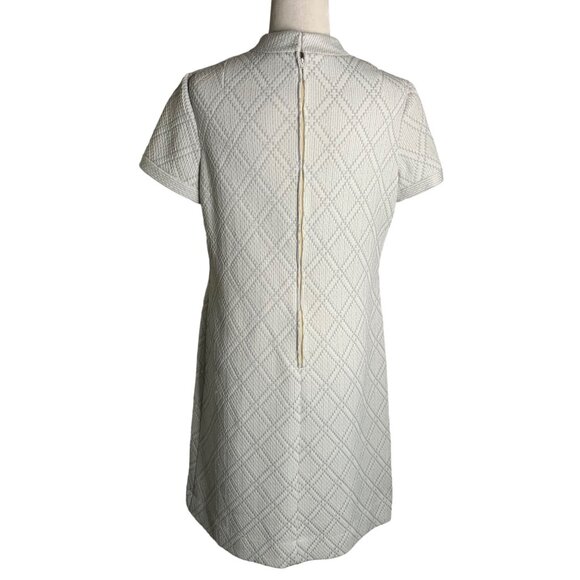 Vintage 60s R&K Knits Mod Sheath Dress M White Metallic Silver Rhinestones Zip - Picture 5 of 7